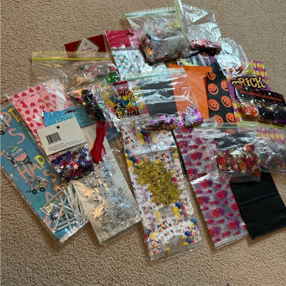 Lot of Party Supplies | Goodie Bags, Confetti, Holiday and Seasonal
